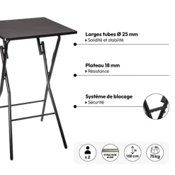 5five Table de bar pliante 2 places, Noir