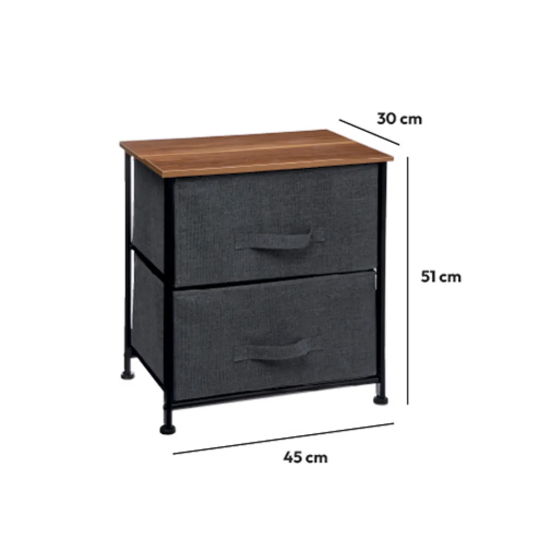 5five Table de chevet 2 tiroirs, Métal gris