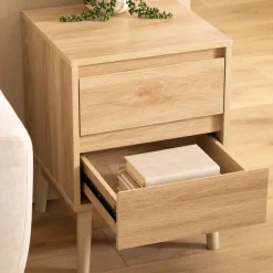 5five Table de chevet 2 tiroirs, Effet chêne naturel