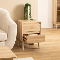 5five Table de chevet 2 tiroirs, Effet chêne naturel