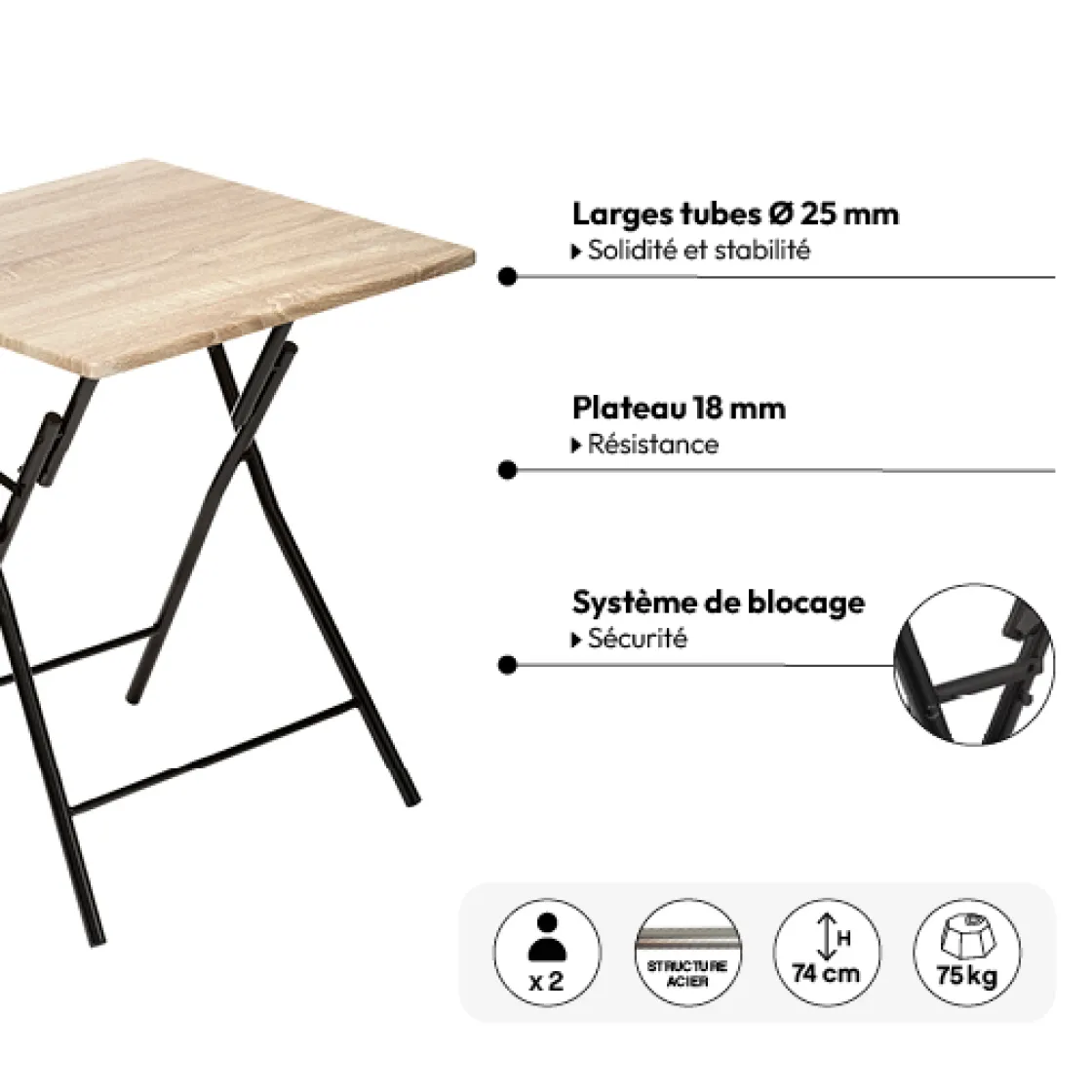 5five Table et 2 chaises pliantes
