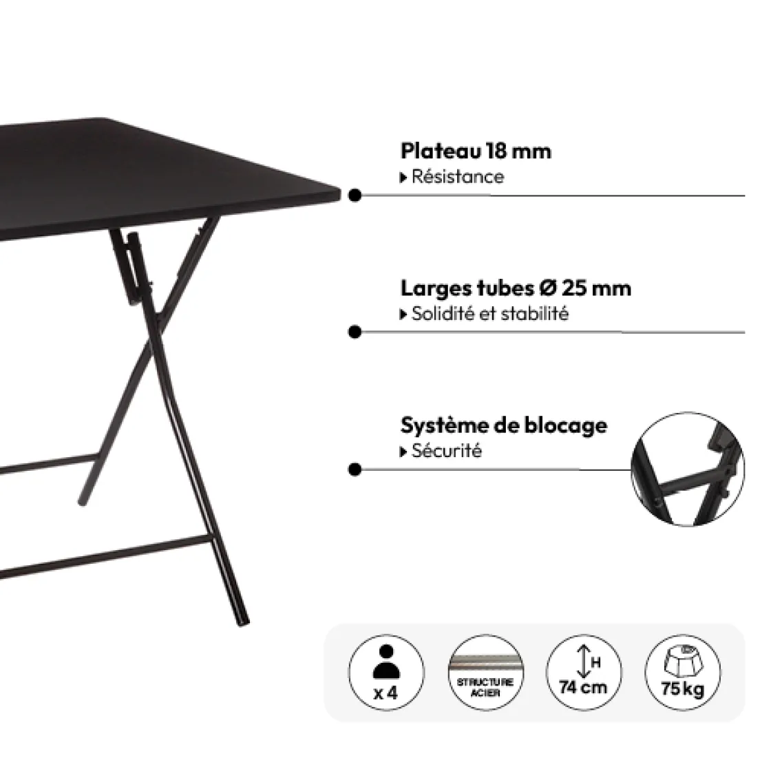 5five Table et 4 chaises pliantes en velours
