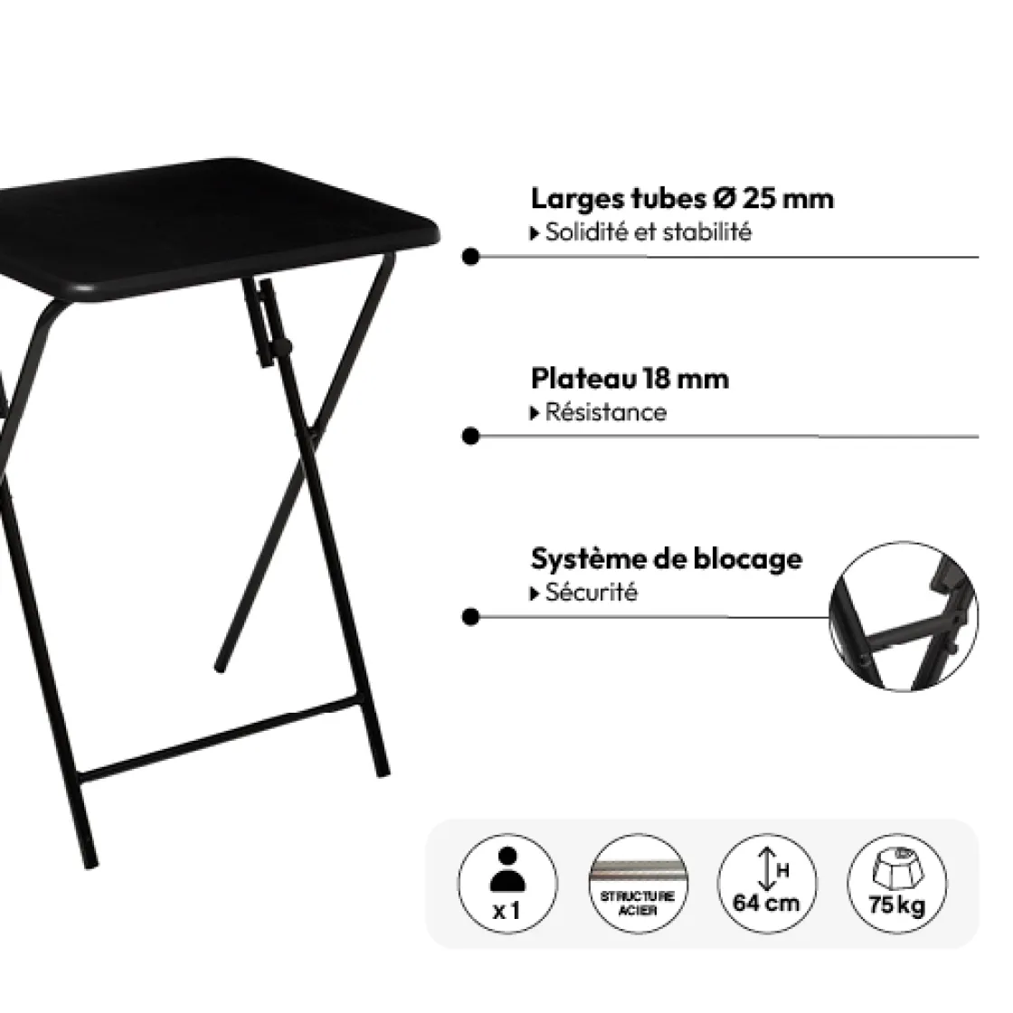 5five Table pliante 1 place, Noir