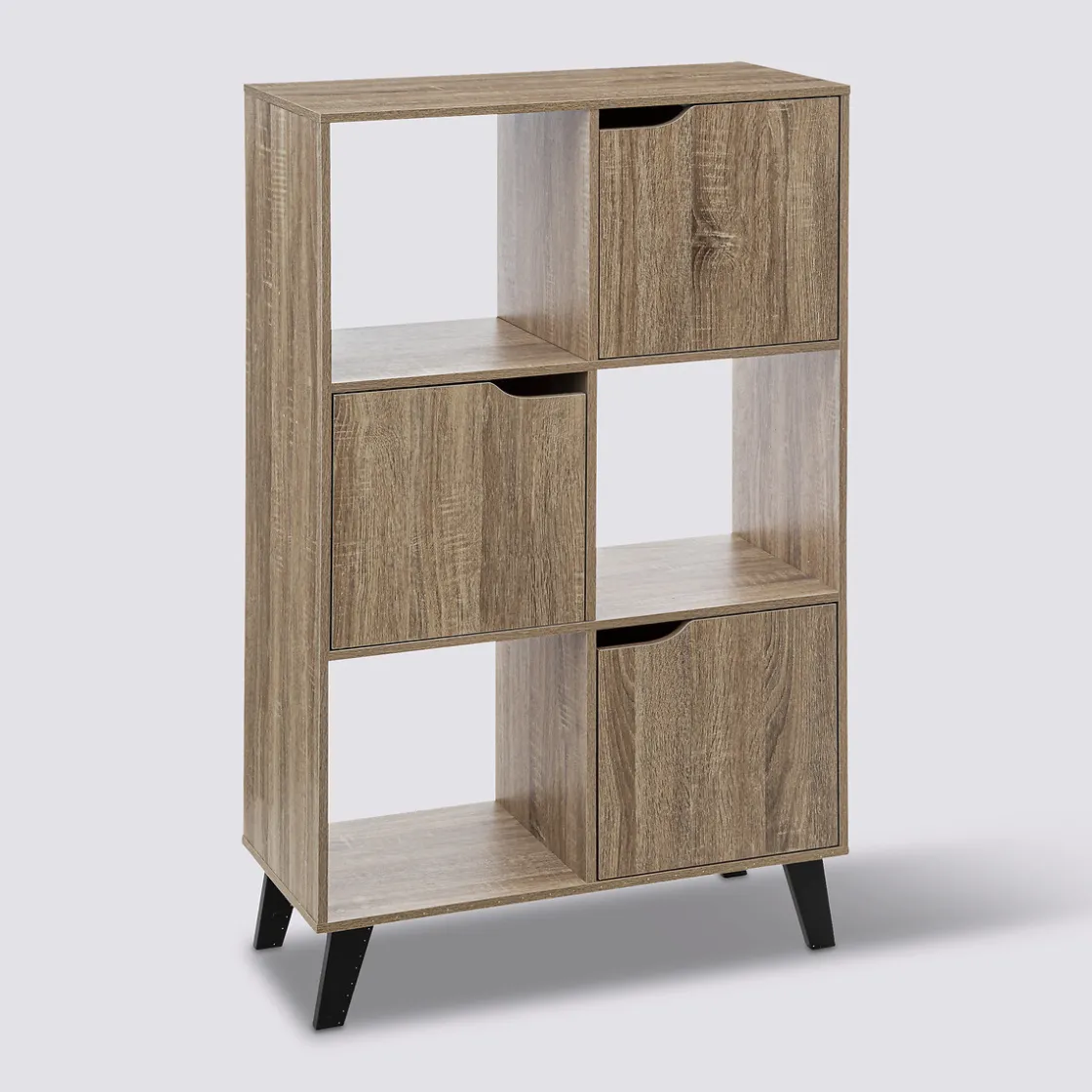 5five Étagère 6 cases porte, Effet bois naturel