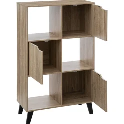 5five Étagère 6 cases porte, Effet bois naturel