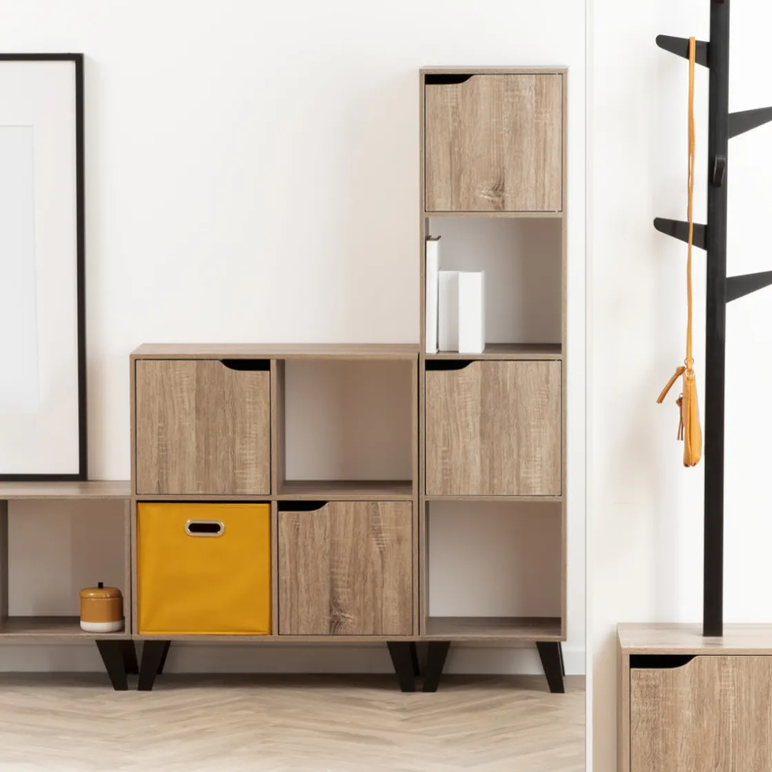 5five Étagère 4 cases porte, Effet bois naturel