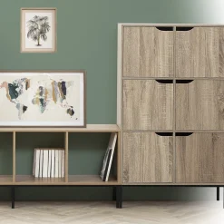 5five Étagère 6 cases porte, Effet bois naturel