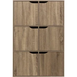 5five Étagère 6 cases porte, Effet bois naturel
