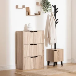 5five Étagère 6 cases porte, Effet bois naturel