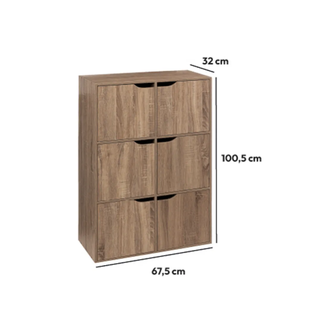 5five Étagère 6 cases porte, Effet bois naturel