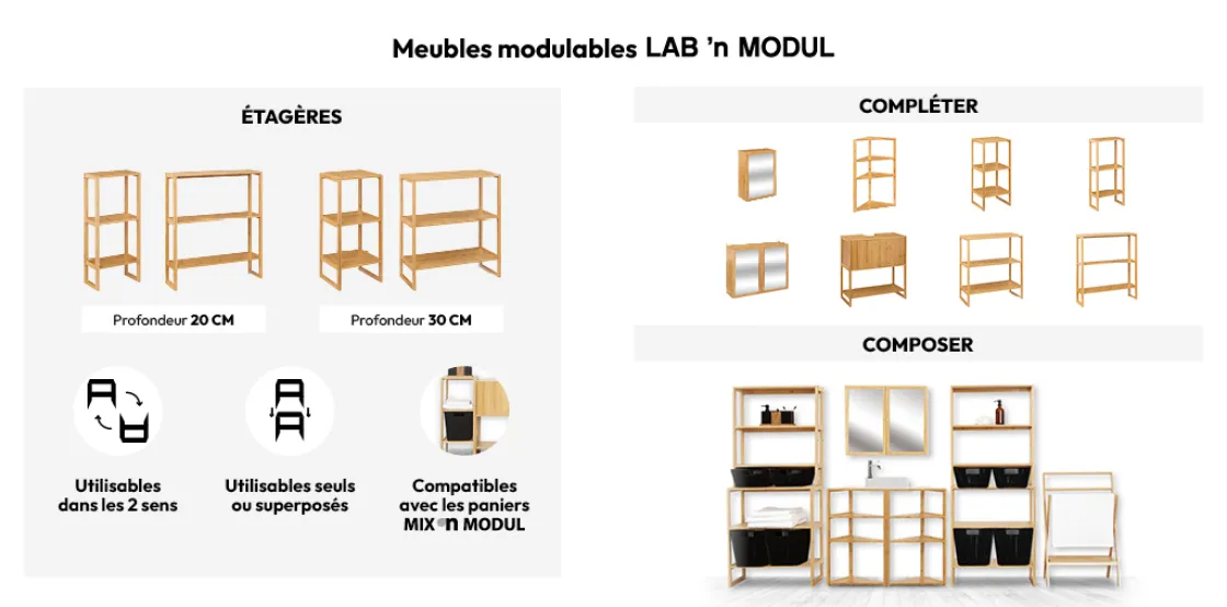 5five Étagère 2 niveaux 20cm, Bambou