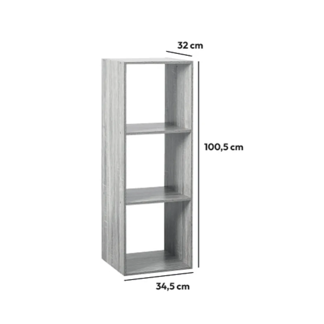 5five Étagère colonne 3 cases, Effet chêne gris