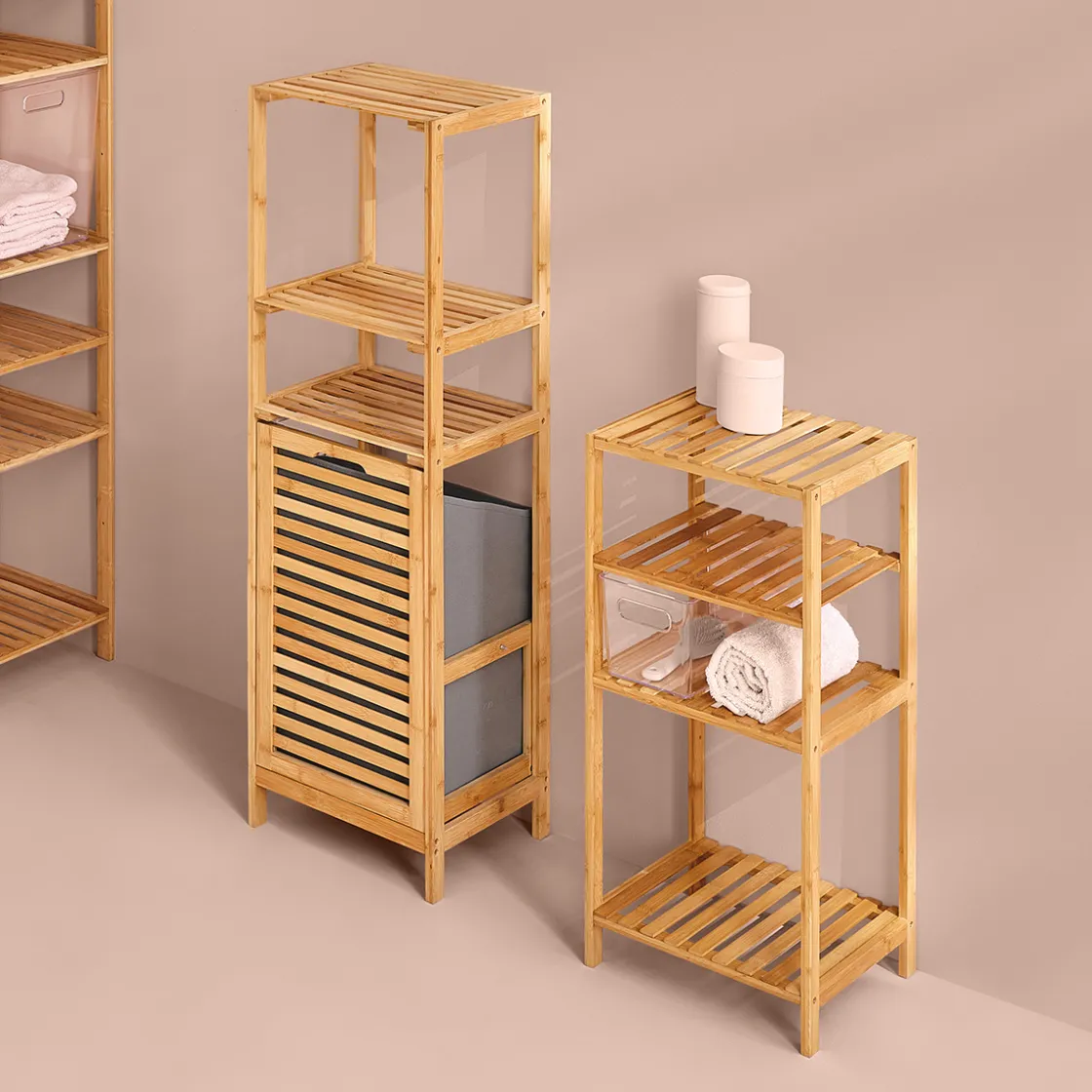 5five Étagère colonne avec panier à linge, Bambou