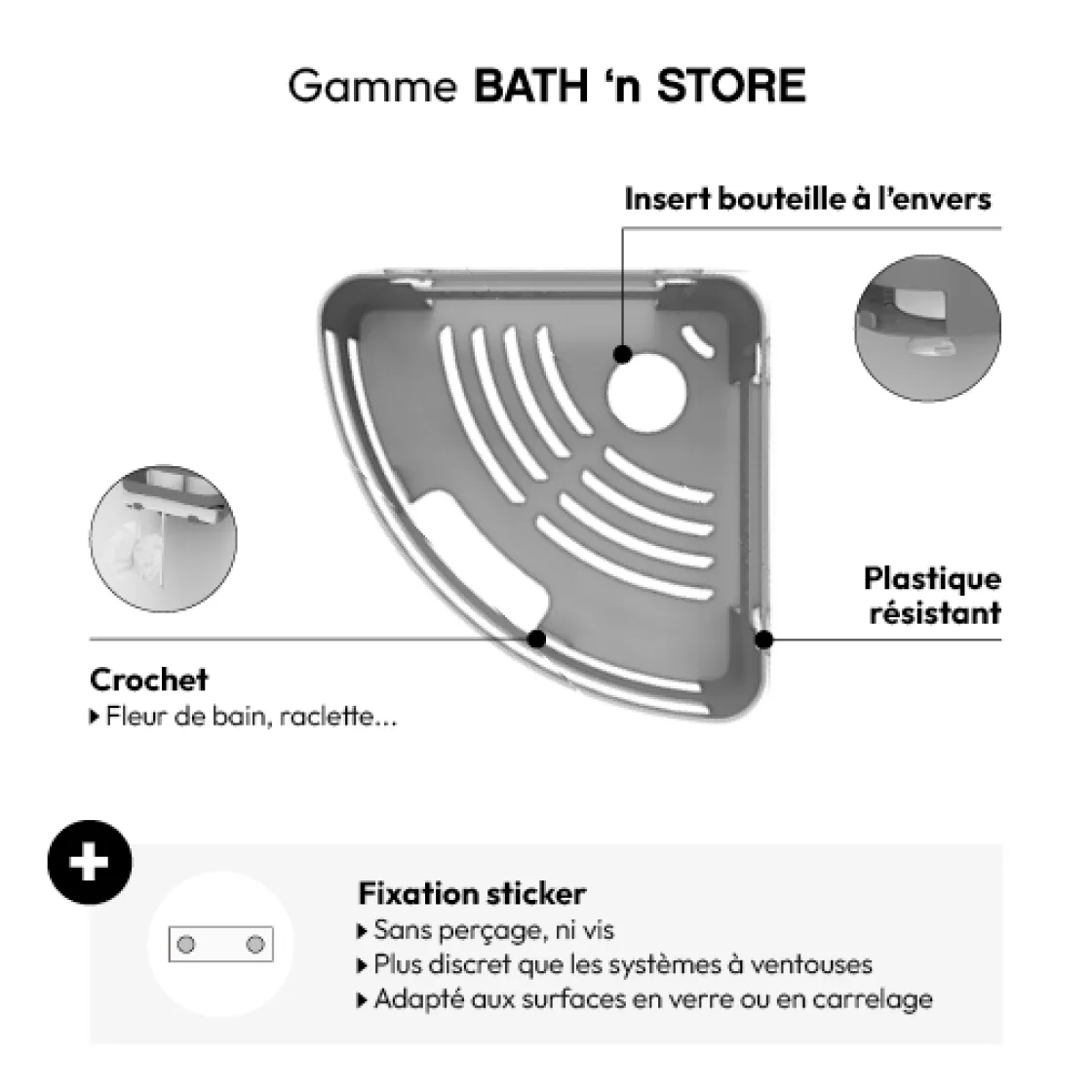 5five Étagère d'angle à ventouses, Gris