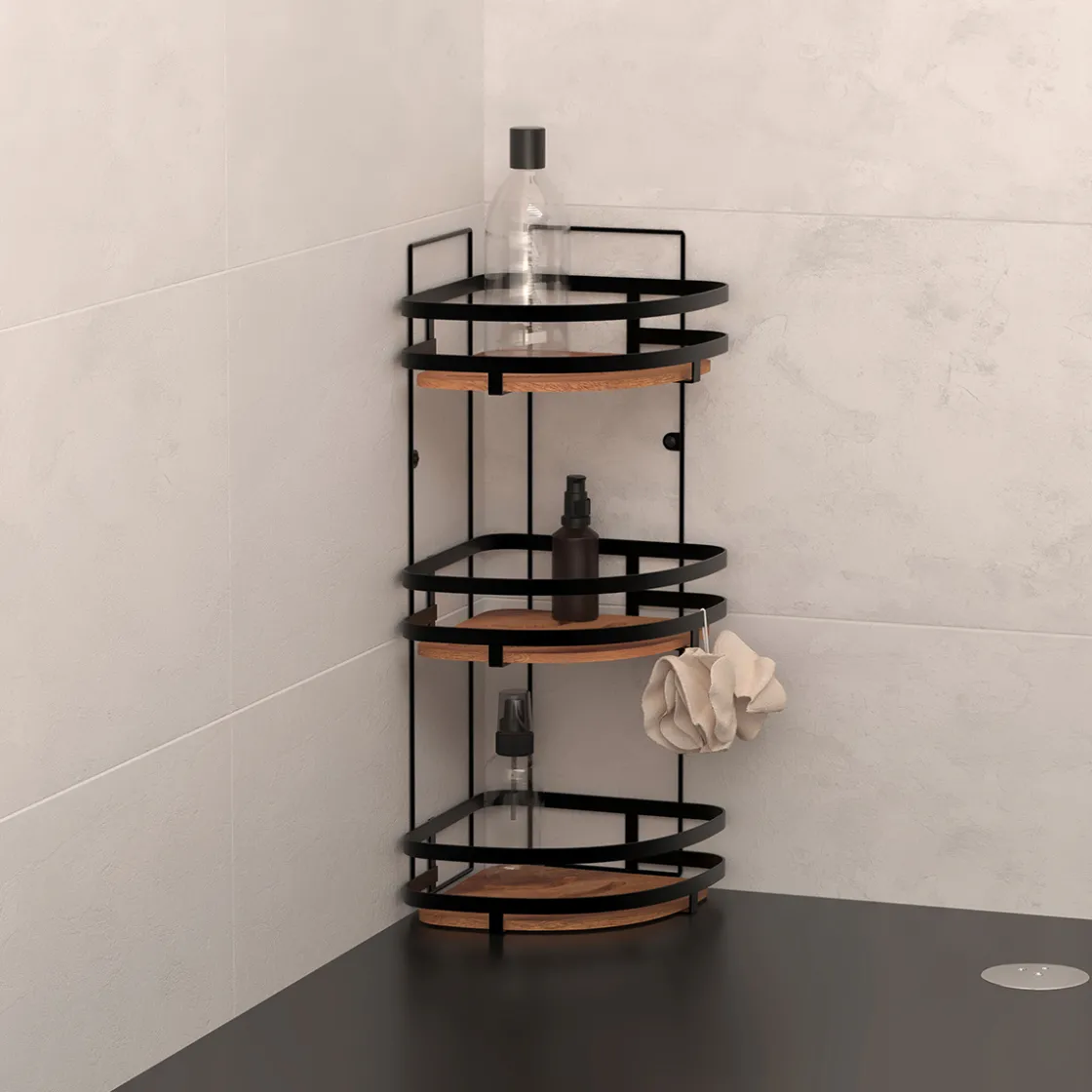 5five Étagère de douche d'angle 3 niveaux, Acacia