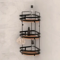 5five Étagère de douche d'angle 3 niveaux, Acacia