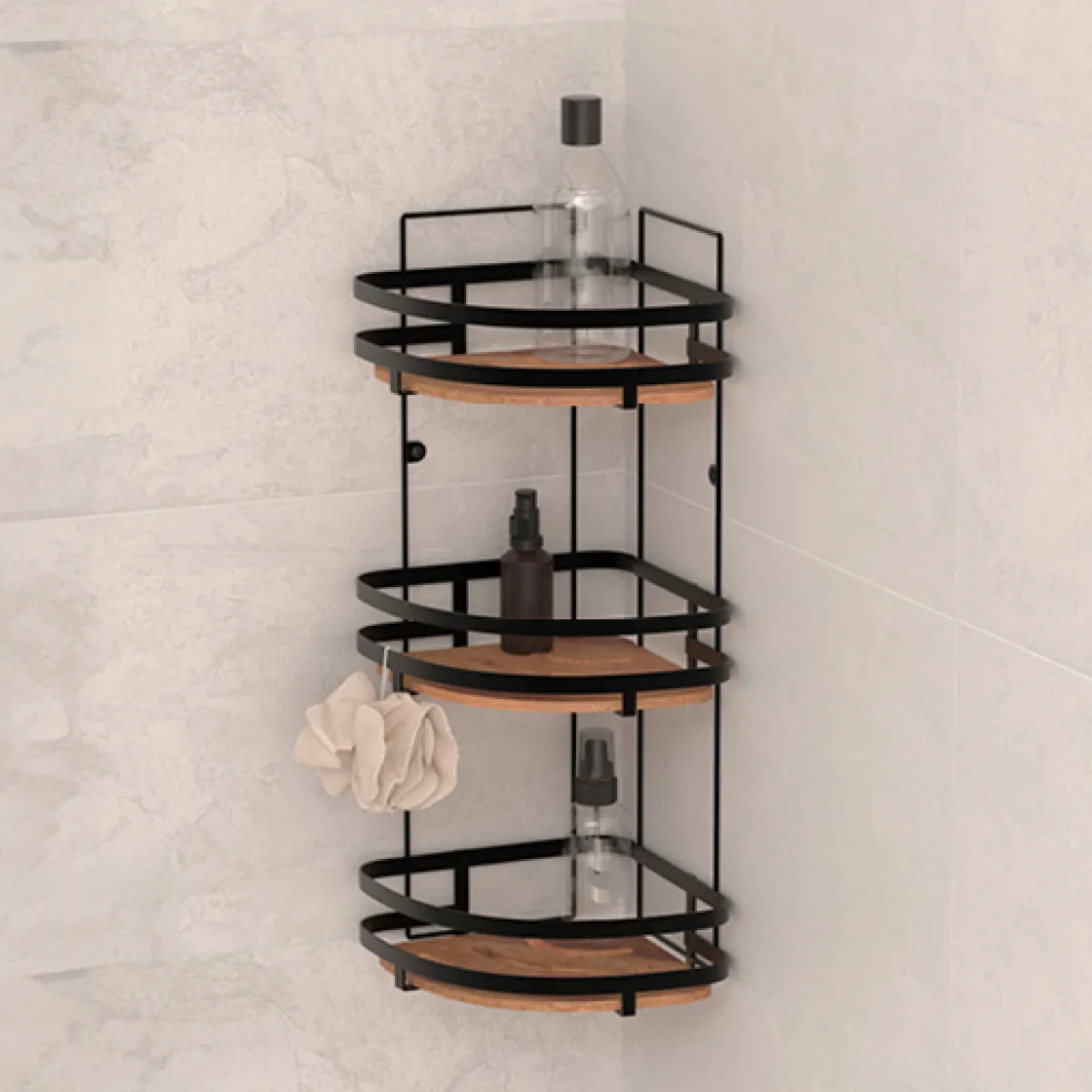 5five Étagère de douche d'angle 3 niveaux, Acacia