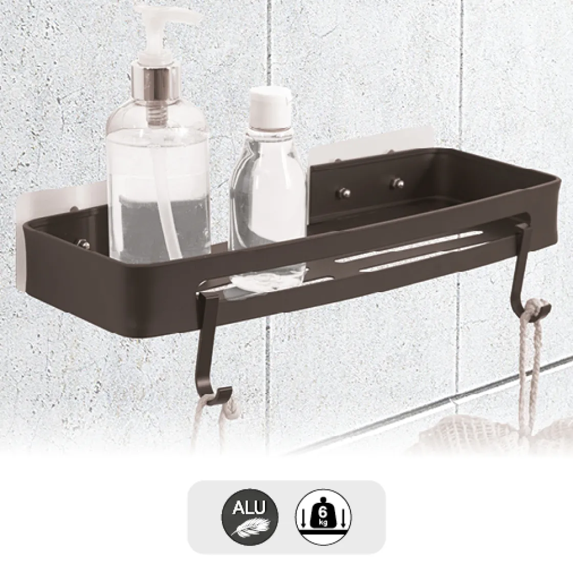 5five Étagère de douche rectangle stick adhésif, Noir