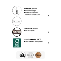 5five Étagère de douche rectangle, Acacia