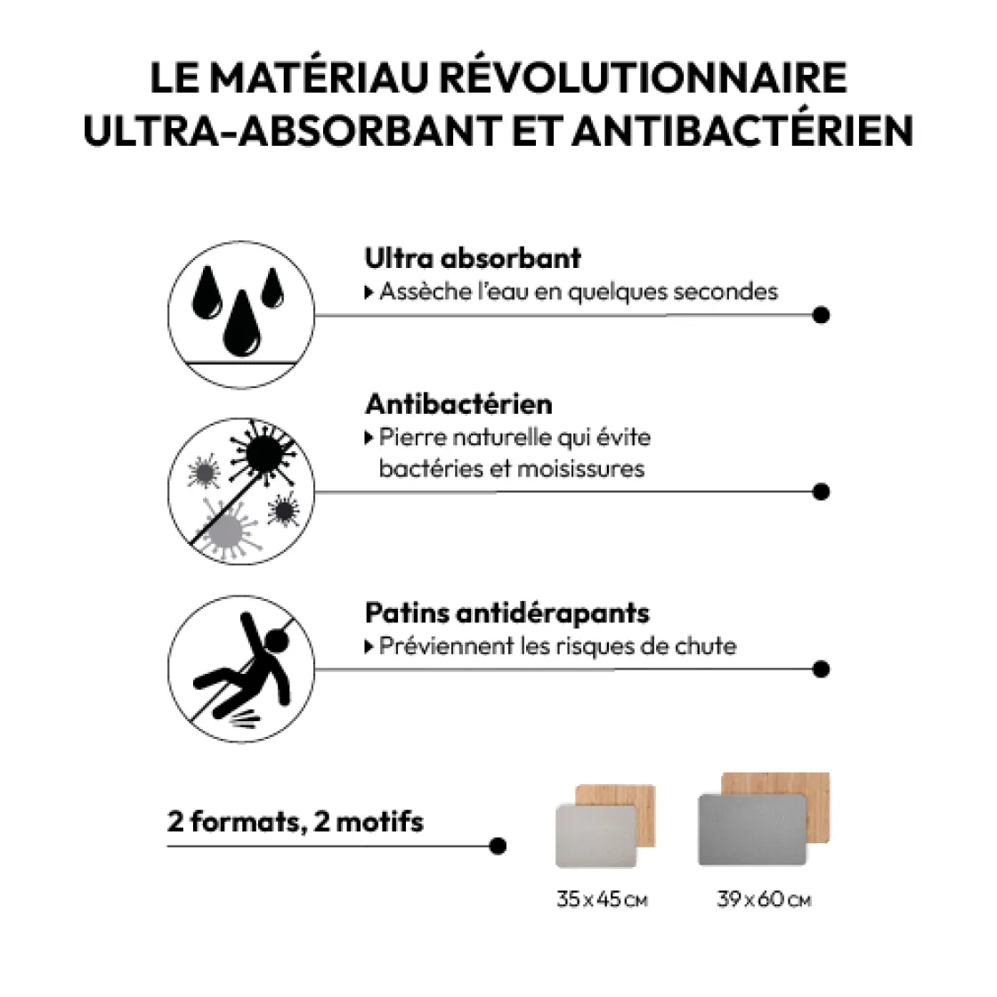 5five Tapis diatomite 35x45cm, Effet bambou