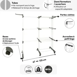 5five Étendoir à linge extensible et modulable roues 26m
