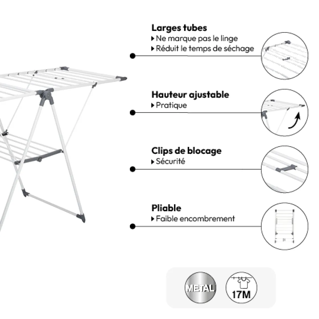 5five Étendoir à linge pliant pont 15m