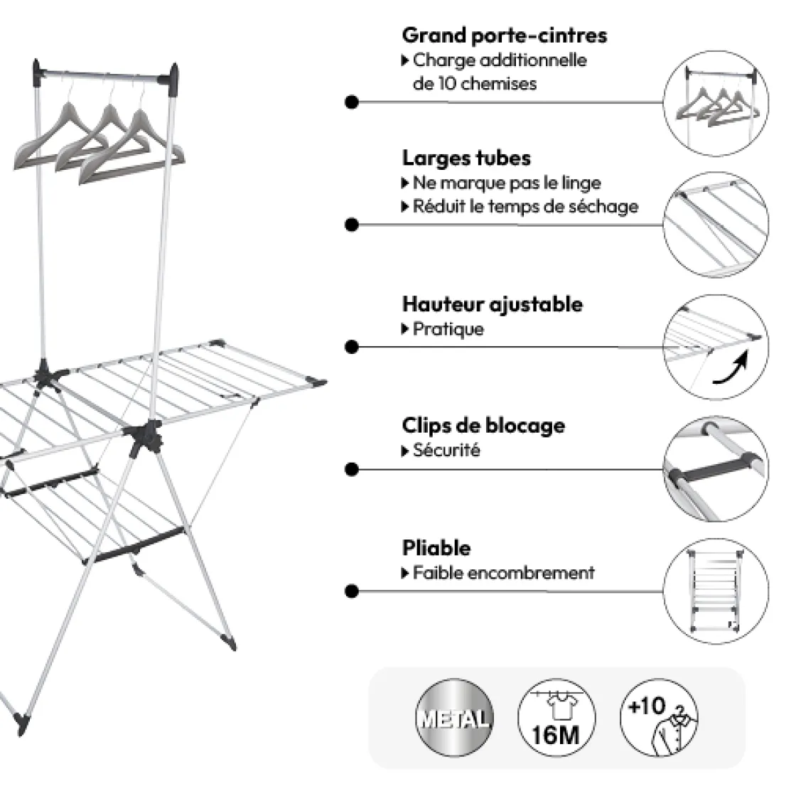 5five Étendoir à linge pliant pont 16m