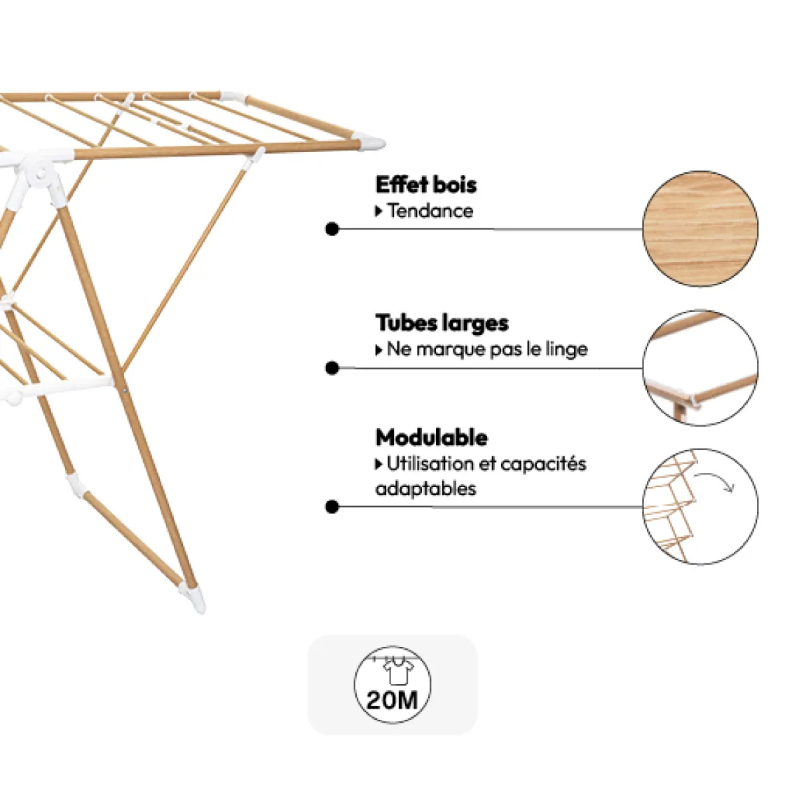 5five Étendoir à linge pliant pont 13m, Effet bois