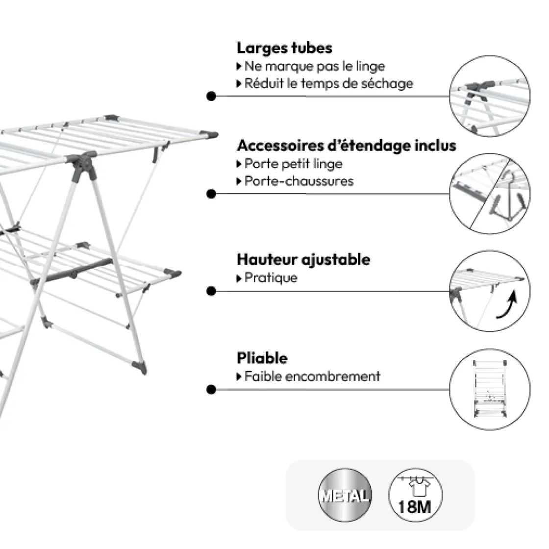 5five Étendoir à linge pliant pont 24m