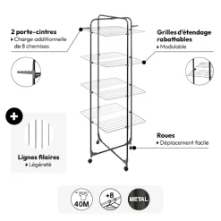 5five Étendoir à linge pliant tour 40m