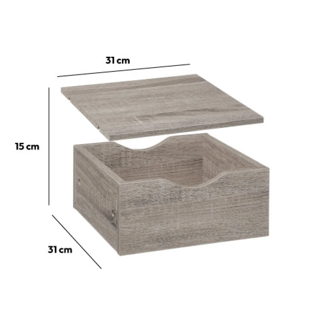 5five Tiroir et étagère 31cm, Effet chêne gris