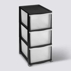 5five Tour de rangement 3 tiroirs avec roues, Noir