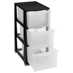 5five Tour de rangement 3 tiroirs avec roues, Noir