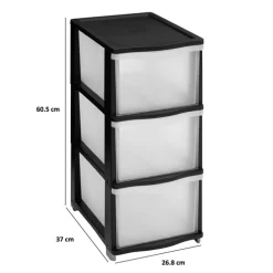 5five Tour de rangement 3 tiroirs avec roues, Noir