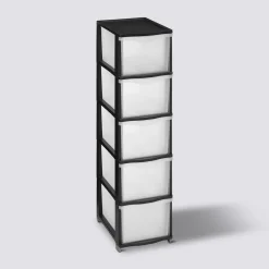 5five Tour de rangement 5 tiroirs avec roues, Noir