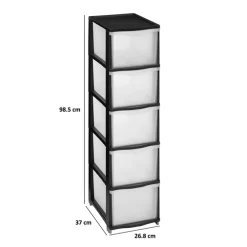 5five Tour de rangement 5 tiroirs avec roues, Noir