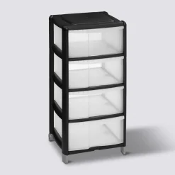 5five Tour de rangement 4 tiroirs avec roues, Noir