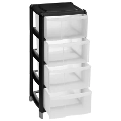 5five Tour de rangement 4 tiroirs avec roues, Noir