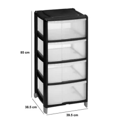 5five Tour de rangement 4 tiroirs avec roues, Noir