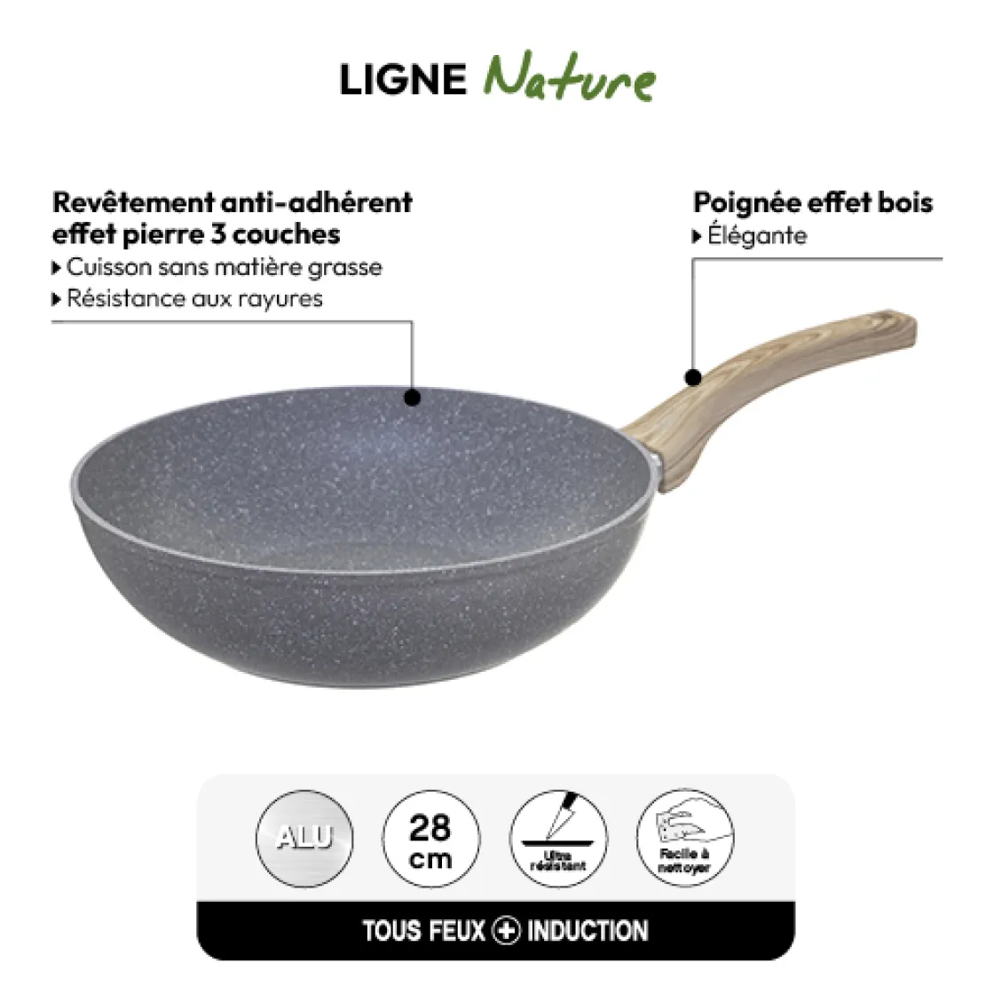 5five Wok aluminium forgé, 28 cm